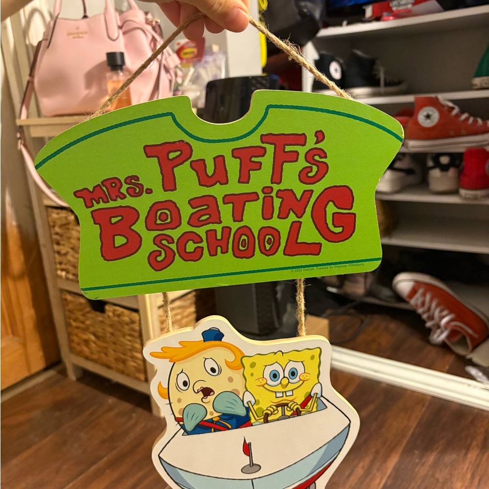 SpongeBob and Mrs Puff Boating School sign